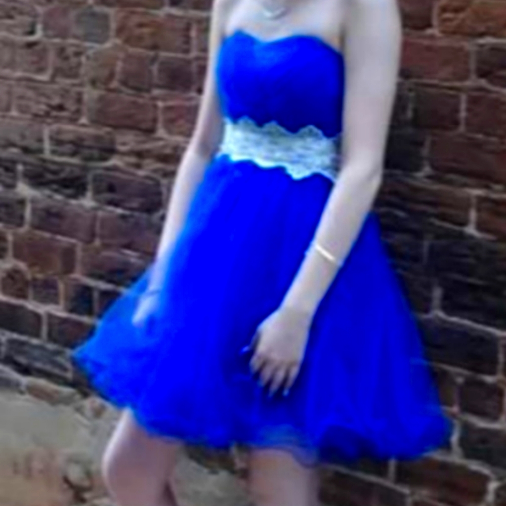 Blue and white lace up prom/ cocktail dress